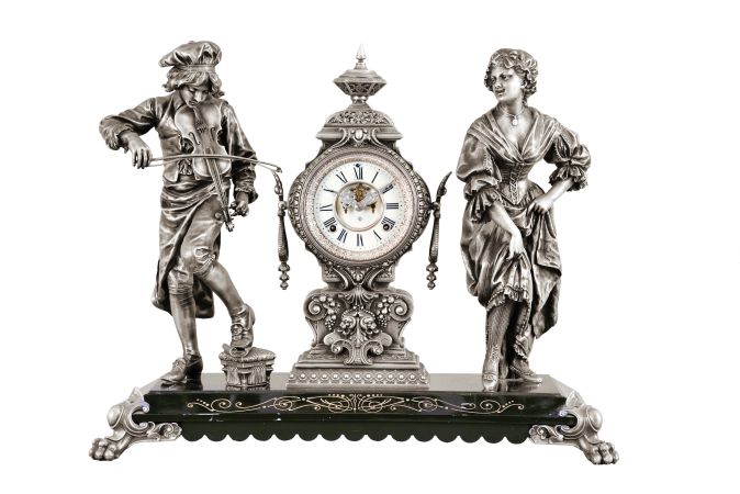 Ansonia Clock Co., New York, "Melody and Motion", 8 day, time and strike, spring brass movement mantel clock.