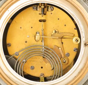 Ansonia Clock Co., New York, "Lydia", 8 day, time and strike, spring brass movement metal case figural mantel clock.