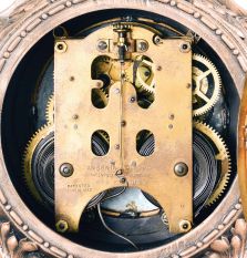 Ansonia Clock Co., New York, "Solo", 8 day, time and strike, spring brass movement figural mantel clock.