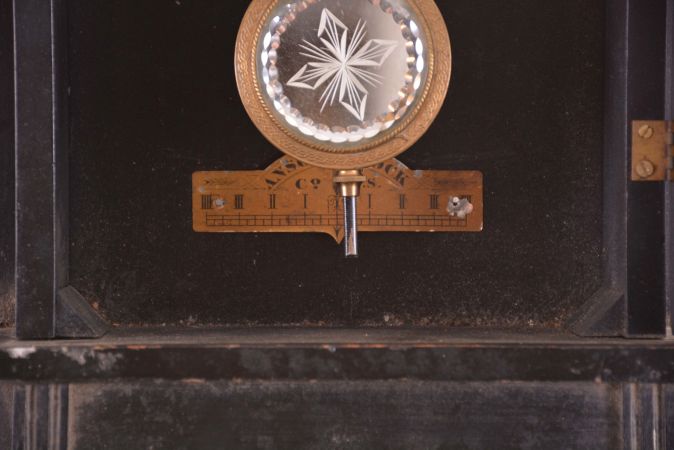 Clocks- 3 (Three): (1) New Haven Clock Co., New Haven, Conn., "Washington", 8 day, time, strike and Westminster chime spring brass movement patent or banjo clock, c1923 (2) William L. Gilbert Clock Co., Winsted, Conn., "Thespian", 8 day, time and strike, spring brass movement wall clock, c1910 (3) Ansonia Clock Co., New York, "Reflector", 8 day, time and strike, spring brass movement wall clock, c1886