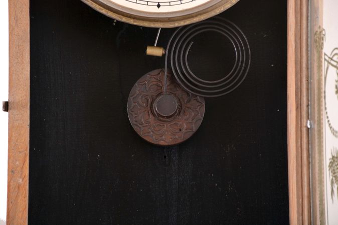 Clocks- 3 (Three): (1) New Haven Clock Co., New Haven, Conn., "Washington", 8 day, time, strike and Westminster chime spring brass movement patent or banjo clock, c1923 (2) William L. Gilbert Clock Co., Winsted, Conn., "Thespian", 8 day, time and strike, spring brass movement wall clock, c1910 (3) Ansonia Clock Co., New York, "Reflector", 8 day, time and strike, spring brass movement wall clock, c1886