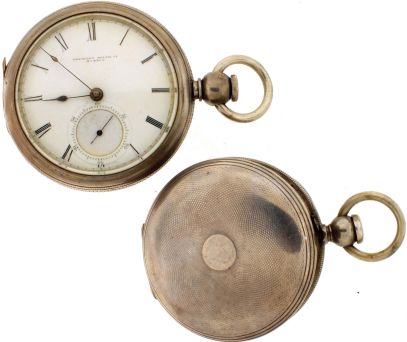 Pocket watches- 2 (Two): The first a Tremont Watch Co., 18 size, 11- 15 jewel gilt movement, roman numeral white enamel dial, silver open face case, serial #7870, the other a Melrose Watch Co., 11- 15 jewel gilt movement, roman numeral white enamel dial, coin silver hunting case, serial #31357