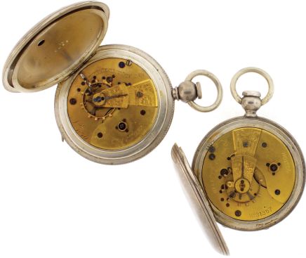 Pocket watches- 2 (Two): The first a Tremont Watch Co., 18 size, 11- 15 jewel gilt movement, roman numeral white enamel dial, silver open face case, serial #7870, the other a Melrose Watch Co., 11- 15 jewel gilt movement, roman numeral white enamel dial, coin silver hunting case, serial #31357