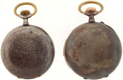 Pocket watches- 2 (Two): Both Swiss, the first a quarter repeater, 19 ligne, 16 jewel nickel movement, roman numeral white enamel dial, gun metal case, the other a triple calendar with moon phase display, 19 ligne, 15 jewel nickel movement, white enamel dial, gun metal case