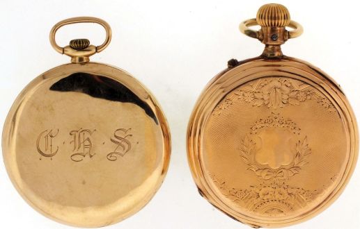 Pocket watches- 2 (Two): The first a Rolex, 15 jewel nickel movement, Arabic numeral metal dial, 9 karat yellow gold case, 43mm, 51.4g TW, the other a Longines, 15 jewel nickel movement, Roman numeral white enamel dial, 14 karat rose gold case, 44mm, 68.2g TW