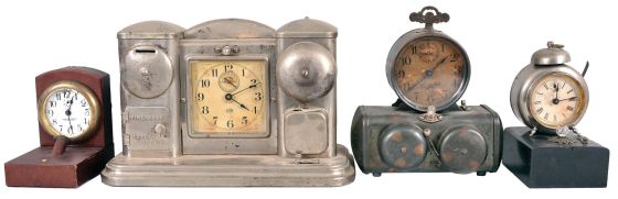 Clocks- 5 (Five) Illuminated Clocks: unusual spring-driven clocks illuminated by small flashlight bulbs. Models include Darche Mfg. Co., Chicago, IL, "Flashlight" and "Searchlight" alarm novelty clocks, Jansen "Nitelite" as well as models by Waterbury and New Haven.