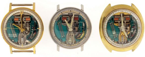 Wrist watches- 3 (Three): All Bulova Accutron "Spaceview", one in stainless steel, the others gold filled