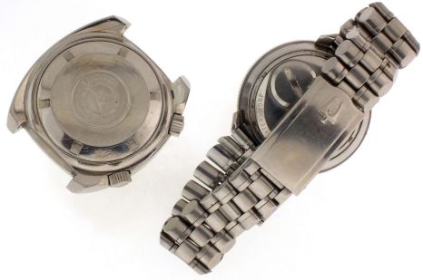 Wrist watches- 2 (Two): Both Bulova Accutron, the first an "Astronaut", cal. 214 movement, luminous arrow and baton marker black dial, stainless steel case and bracelet, 37mm, the other a "Deep Sea", cal. 2182 movement, baton marker dial with day/ date display at 3:00, stainless steel case and bracelet, 40mm x 44.5mm