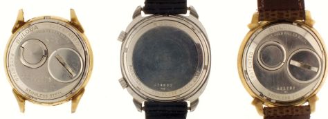 Wrist watches- 3 (Three): All Bulova Accutron, including two cal. 214 "Spaceview" and a cal. 2185 "Astronaut Mark II", stainless steel and gold filled cases, 33- 34mm