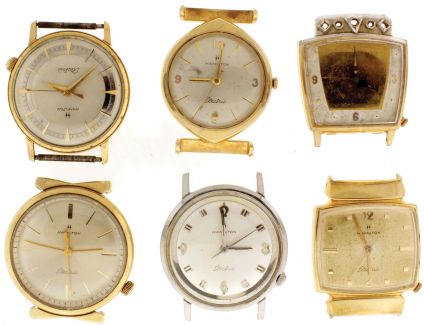 Wrist watches- 6 (Six): All Hamilton Electric, 2) cal. 500, 1) cal. 500A, 3) cal. 505, stainless steel and gold filled cases.