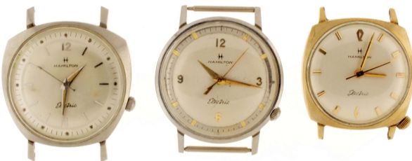 Wrist watches- 7 (Seven): All Hamilton Electric, 3 cal. 500, 4 cal. 505, stainless steel and gold filled cases, including a "RR Special "