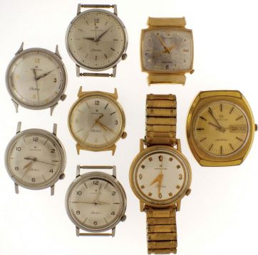Wrist watches- 8 (Eight): All Hamilton Electric, one cal. 500, six cal. 505, and an ESA 9158, stainless steel and gold filled cases.