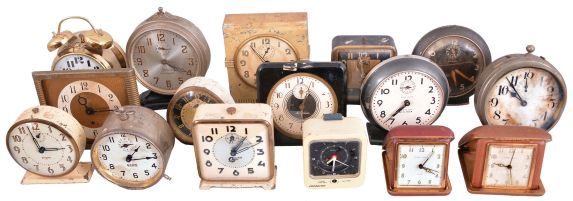 Clocks- 54 (Fifty-four) Alarm and Travel Clocks: antique and vintage travel and alarm clocks by makers including Seth Thomas, Westclox, Ingraham, Lux, and others.