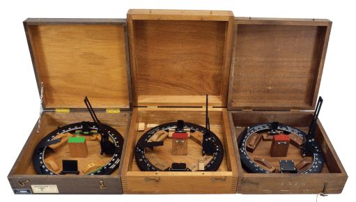 Azimuth Circles- 3 (Three) Sperry and E.S. Ritchie: (1) Sperry Marine Systems, azimuth circle, 10.25 inch outside diameter in a fitted wood case, dated 1973. (2) E.S. Ritchie & Sons, Inc., Brookline, MA, for Sperry Gyroscope Company, azimuth circle, stamped "III", 10.25 inch outside diameter in a fitted wood case. (3) E.S. Ritchie & Sons, Inc., Pembroke, MA, azimuth circle, stamped "III", 10.25 inch outside diameter in a fitted wood case.
