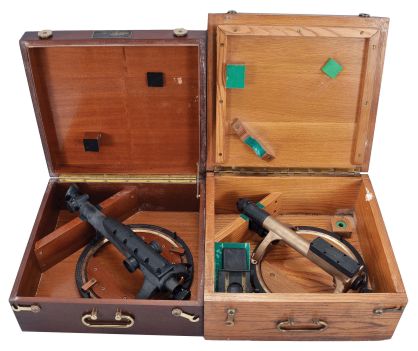 Nautical Instruments- 4 (Four) U.S. Navy Telescopic Alidades: makers include Ajax Engineering, Chicago, the U.S. Navel Gun Factory, Washington, DC, Spencer Lens Co., Buffalo, New York, and Photogrammetric Instruments, Pasadena, CA. Models include a Mark I-4 (1939), a Mark II-3 (1941), a Mark II-1 (1941), and a Mark 4-0 (1944): All come in fitted wood boxes with brass hardware.