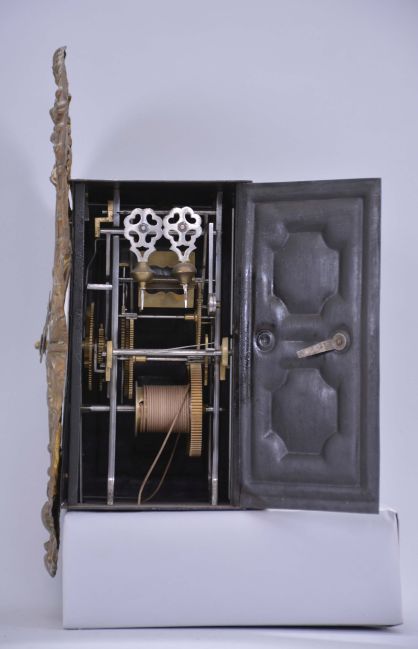 Clocks- 3 (Three): (1) French, 8 day, time and strike spring brass movement picture frame or Bakers wall clock. Dial is marked "Guiot ". c1900 (2) French, 8 day, time and strike weight brass movement Mobier wall clock. c1900 (3) French, 8 day, time and strike spring brass movement picture frame or bakers wall clock. Dial is marked "Ricardo G. Del Olmo" c1900