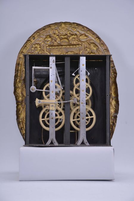 Clocks- 3 (Three): (1) French, 8 day, time and strike spring brass movement picture frame or Bakers wall clock. Dial is marked "Guiot ". c1900 (2) French, 8 day, time and strike weight brass movement Mobier wall clock. c1900 (3) French, 8 day, time and strike spring brass movement picture frame or bakers wall clock. Dial is marked "Ricardo G. Del Olmo" c1900
