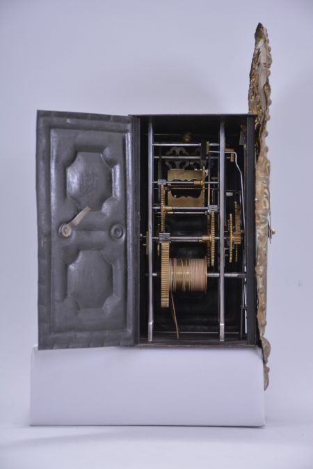 Clocks- 3 (Three): (1) French, 8 day, time and strike spring brass movement picture frame or Bakers wall clock. Dial is marked "Guiot ". c1900 (2) French, 8 day, time and strike weight brass movement Mobier wall clock. c1900 (3) French, 8 day, time and strike spring brass movement picture frame or bakers wall clock. Dial is marked "Ricardo G. Del Olmo" c1900