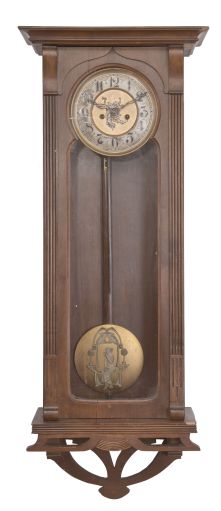 Clocks- 6 (Six) European wall: (1) Carl Mazek, Hannover, Germany; R/A wall clock, 8 day, time and strike, spring driven movement; (2) Gustav Becker, Freiberg, Germany, Vienna regulator, 8 day, time and strike, weight driven movement, c1920; (3) Germany, wag on the wall, 30 hour, weight driven wood plate movement with a wood dial and octagonal bezel; (4) Germany, wag on the wall, 30 hour, weight driven movement with an embossed brass dial surround; (5) Germany, wag on the wall movement, 30 hour, weight driven with wood plates; (6) Buamann LTD, Switzerland, wooden works novelty wall clock, weight driven movement with interesting pin wheel escapement.