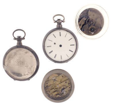 Bovet, Fleurier, a silver pocket watch for the Chinese market, jewelled movement with gilt, engraved bottom plate and polished steel bridges, duplex escapement, silver open face case and Roman numeral white enamel dial, together with a Swiss pivoted detent chronometer movement, a gilt Glashutte pocket watch movement, and a silver, Chinese market watch case
