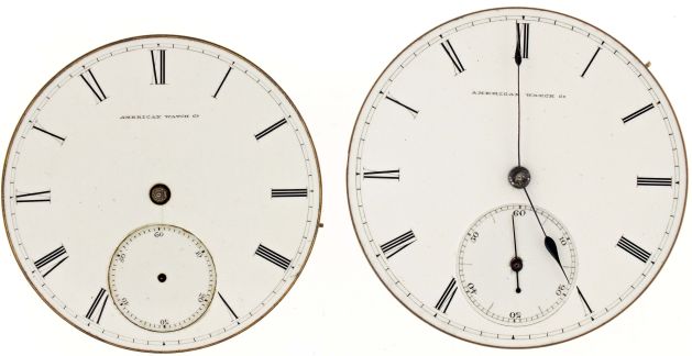 Pocket watch movements- 2 (Two): both Waltham, the first a model 1862 "Appleton, Tracy & Co.", 20 size, 15 jewel, key wind and set, gilt full plate movement, roman numeral white enamel dial, blued steel spade hands, serial #175624, the other a model 1860 "Appleton, Tracy & Co.", 16 size, 15 jewel, key wind and set, gilt full plate movement, roman numeral white enamel dial, serial #330373