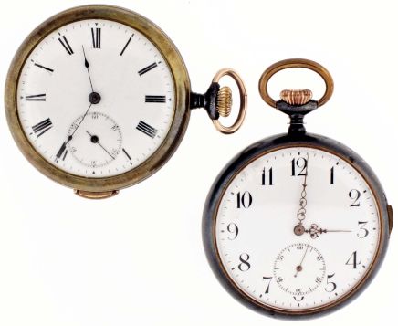 Pocket watches- 2 (Two): Both Swiss quarter repeaters in gunmetal cases, both with white enamel dials, and 15 jewel movements