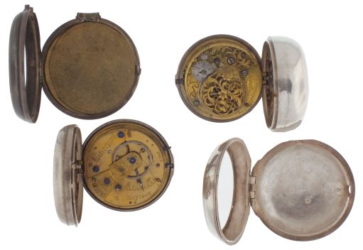 Pocket watches- 2 (Two): Both English, the first by Wm. Bunnet, London, gilt, full plate fusee movement with pierced balance cock and regulator plate, verge escapement, Tompion regulator, and decorative steelwork, Roman numeral white enamel dial, sterling silver pair case with London hallmark and date letter for the year 1772, serial #9941, the other signed "R. Davison Liverpool", gilt full plate fusee movement with lever escapement, Roman numeral white enamel dial, sterling silver pair case with Birmingham hallmark and date letter for the year 1850, serial #5361
