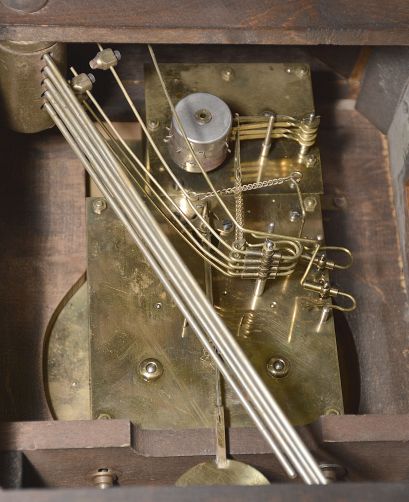 Germany, Junghans, 8 day, time and strike spring brass movement mantel clock with separate Westminster chime train.