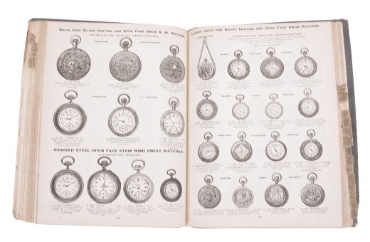 Material Catalogs- 2 (Two) Full Boxes: material catalogs featuring clocks, jewelery, parts, tools and consumer goods. Companies represented include: E. & J. Swigart Co., Swartchild, Wallenstein-Mayer Co., C. & E. Marshall, Becken, Otto Young & Co., Benj. Allen & Co., Herr & Kline, William Volker & Co., and many others.