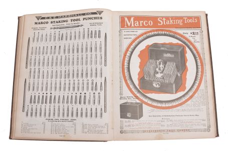 Material Catalogs- 2 (Two) Full Boxes: material catalogs featuring clocks, jewelery, parts, tools and consumer goods. Companies represented include: E. & J. Swigart Co., Swartchild, Wallenstein-Mayer Co., C. & E. Marshall, Becken, Otto Young & Co., Benj. Allen & Co., Herr & Kline, William Volker & Co., and many others.