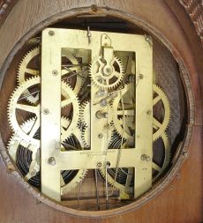 Forestville Manufacturing Co., Bristol, Conn., (J.C. Brown), 8 day, time and strike spring brass movement ripple molding round gothic or beehive shelf clock.
