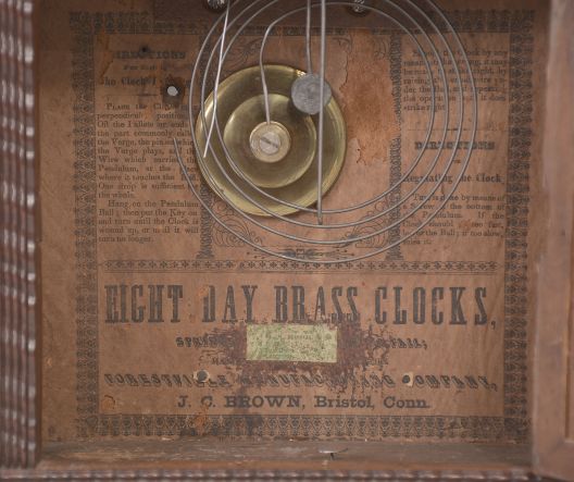 Forestville Manufacturing Co., Bristol, Conn., (J.C. Brown), 8 day, time and strike spring brass movement ripple molding round gothic or beehive shelf clock.