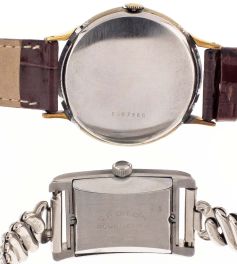 Wrist watches- 2 (Two): the first a Croton "Aquamedico", 17 jewel nickel movement, arabic numeral metal dial, stainless steel case and band, 23mm x 36mm, with box, the other a Doxa antimagnetic, 17 jewel nickel movement, dot, dart, and arabic numeral metal dial, stainless steel case with gilt horn lugs, 36mm