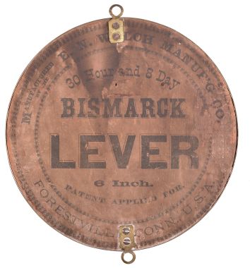 Clocks- 4 (Four) Marine Lever: (1) E.N. Welch Manufacturing Co., Forestville, Conn., "Bismarck" Lever, 30 hour, time only, spring driven movement with lever escapement in a brass case, c1880; (2) E.N. Welch, Forestville, Conn., "Octagon Lever", 30 hour, time only, spring driven movement with lever escapement in a rosewood veneered case with painted metal dial, c1885; (3) Probably Welch, octagonal lever, 30 hour, time only, spring driven movement with lever escapement in a rosewood veneered case with painted metal dial, c1885; (4) S.E. Root, Bristol, Conn., marine lever, 30 hour, time only, spring driven movement in a turned walnut case with paper dial, c1875.