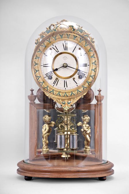 Ansonia Clock Co., New York, "Crystal Palace No. 2 Extra", 8 day, time and strike spring brass movement shelf clock.