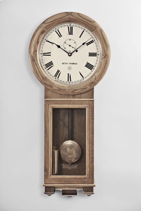 Seth Thomas Clock Co., Thomaston, Conn., "Regulator No. 2 Reissue", 8 day, weight brass movement wall timepiece. Case is numbered 3573 of 4000.