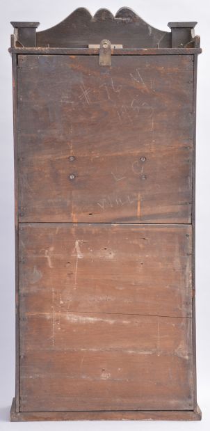 Hotchkiss & Benedict, Auburn, New York, 8 day, time and strike weight brass movement flat column and splat shelf clock.