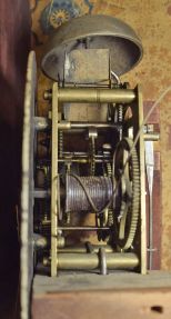 Munger & Benedict, Auburn, New York, 8 day, time and strike weight driven, brass movement Empire case "ironing board top" shelf clock.