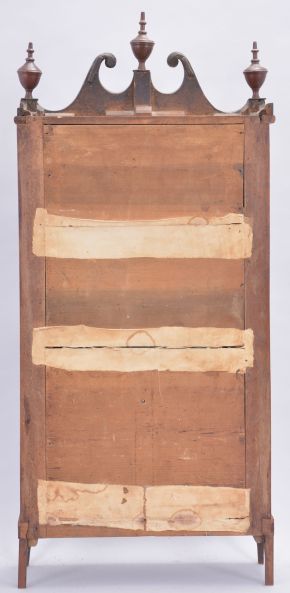 Erastus Hodges, Torrington, Conn., 30 hour, time and strike weight wood Torrington movement pillar & scroll shelf clock.