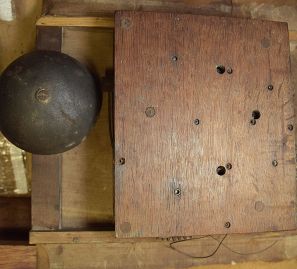 Eli Terry, Plymouth, Conn., 30 hour, time and strike weight wood movement outside escapement model 3 pillar & scroll shelf clock.
