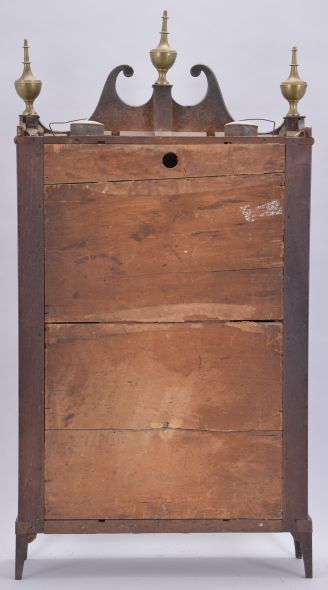 Chauncey Ives, Bristol, Conn., 8 day, time and strike weight wood movement pillar & scroll shelf clock