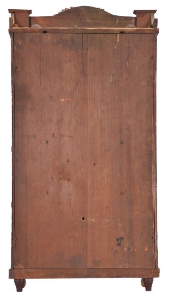 Birge, Mallory and Co., Bristol, Conn., 30 hour, time and strike weight brass movement miniature triple decker shelf clock.