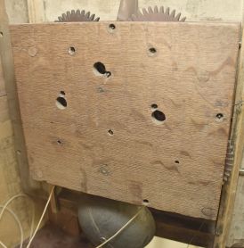 Eli Terry, Plymouth, Conn., 30 hour, time and strike weight wood movement outside escapement pillar & scroll shelf clock.